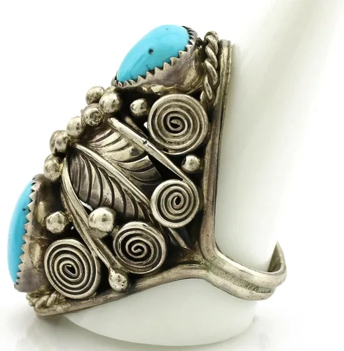 Miniatura 5 de Anillo Navajo de plata .925 Sleeping Beauty Turquoise firmado JM C.1980's, Plata de ley, turquesa