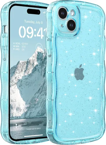 Miniatura 32 de FABSPARK Funda para iPhone 14 Pro Max, bonita funda colorida con láser, retro, exquisita, rizada, borde ondulado, protector estético de TPU suave