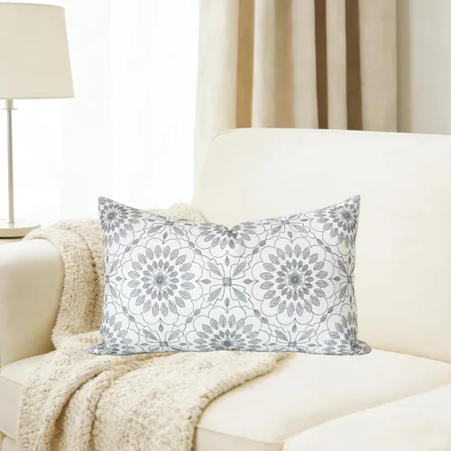 Miniatura 3 de Slow Cow - Funda de almohada lumbar decorativa de lino con bordado, funda de cojín rectangular, funda de cojín de 12 x 20 pulgadas, gris oscuro