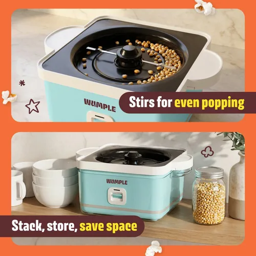 Miniatura 5 de Máquina de palomitas de maíz con cuenco, máquina eléctrica de palomitas de maíz de 12 tazas para noches de cine en casa y fiestas, máquina de Azul