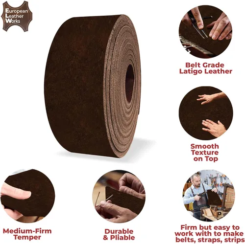 Miniatura 3 de ELW 5-6 oz (0.079-0.094 in) Latigo - Correas de cuero para cinturón, tamaño: 1.5 x 50 pulgadas (1.5 x 50.0 in) marrón cuero de vaca de grano