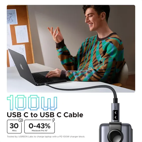 Miniatura 2 de UGREEN Uno - Cable USB C a USB C de 100 W, cable de carga rápida tipo C con pantalla LED para iPhone 17/17 Air/17 Pro/17 Pro Max/16, MacBook