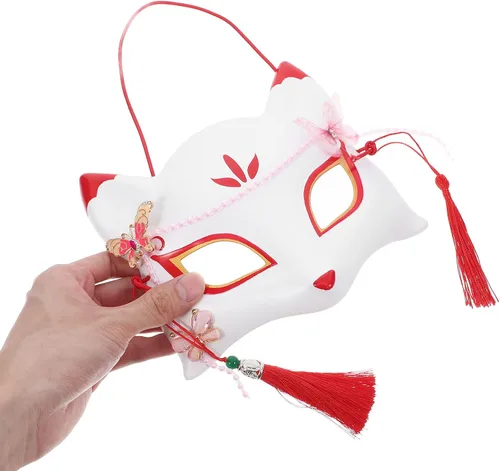 Miniatura 7 de SEWACC Máscaras tradicionales japonesas, máscara de zorro de anime japonés, zorro, cosplay, Kabuki, media cara para Halloween, fiesta de máscaras