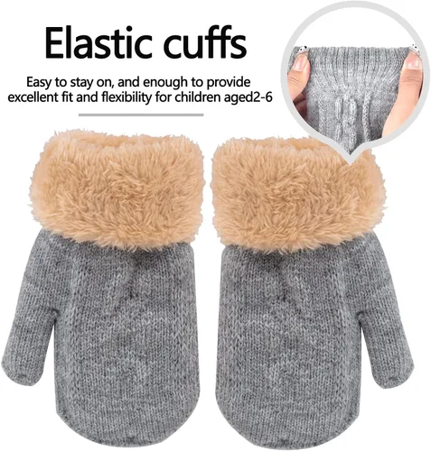 Miniatura 5 de 2 pares de guantes de punto de invierno para niños y niñas guantes térmicos cálidos de punto de cable 2-6-10-14 años de lana con forro polar