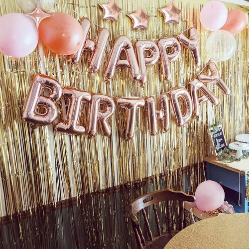 Miniatura 4 de iPartycool - Cartel de globos de feliz cumpleaños, 24 piezas de letras de aluminio de tereftalato de polietileno de alta calidad en 3D de oro rosa