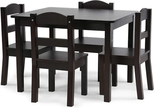 Humble Crew Juego de mesa y 4 sillas de madera para niños, color espresso - Juego de mesa y silla para niños pequeños y niños para artes,