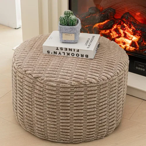 Miniatura 14 de Asuprui Reposapiés Otomano de Tela de Felpa – Puf de Espuma Suave de 20"x14" con Funda Extraíble Perfecto para Sala de Estar, Dormitorio y Lino