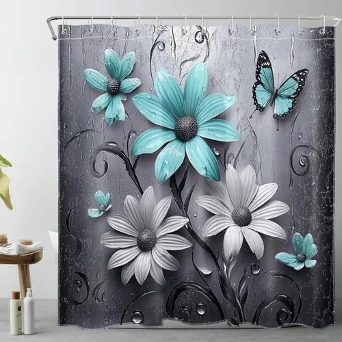 Miniatura 11 de LB Get Naked - Cortina de ducha pequeña de 48 x 68 pulgadas, forro de cortina de ducha de tamaño medio azul y rosa, cortinas de ducha estrechas