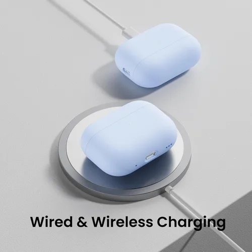 Miniatura 5 de ORNARTO Funda compatible con AirPods Pro 2 2022, silicona híbrida protectora completa para AirPods Pro de 2ª generación, cubierta frontal LED Azul