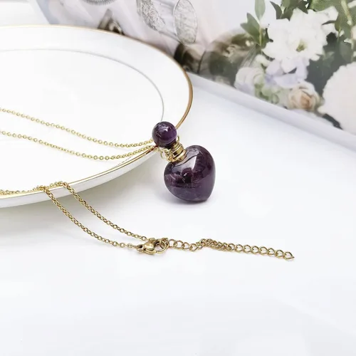 Miniatura 2 de Perfume Bottle Necklace Heart Shape, Amethyst Necklace Healing Crystal for Women, Essential Oil Diffuser Bottle Necklace Jewelry for Liquid