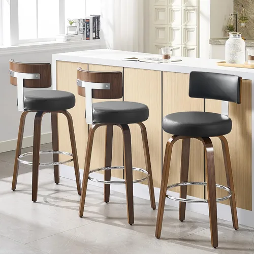 Miniatura 12 de Bekrvio Juego de 2 taburetes de bar giratorios con altura de mostrador, taburetes de cocina tapizados de piel sintética con respaldo, patas