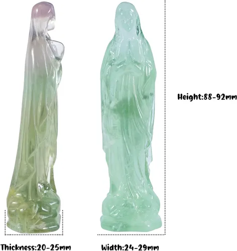 Miniatura 3 de mookaitedecor Estatua de la Virgen María bendita de cristal de fluorita, piedra decorativa para decoración religiosa y del hogar, 3.465-3.622 in