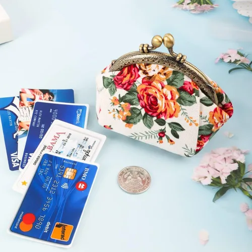 Miniatura 4 de Oyachic Monedero estampado vintage con hebilla de embrague, monedero con cierre de beso, monedero con cierre floral, carteras para mujer
