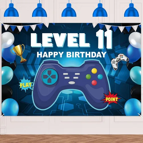 Miniatura 8 de Pancarta de nivel 5 desbloqueada con texto en inglés «Happy 5 Birthday» para decoración temática de videojuegos para niños y niñas, fiesta de 5