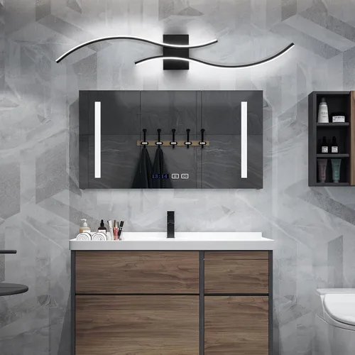 Miniatura 7 de CANEOE Moderna lámpara LED de pared, 39 pulgadas, aplique de pared LED negro para interiores, accesorios de tocador de baño sobre espejo para sala