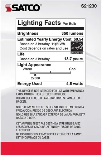 Miniatura 5 de Satco S21230 4.5G25/LED/WH/927/120V - Paquete de 6 Warm White, 120V