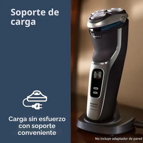 Miniatura 3 de Philips Norelco Shaver 3900 Series, afeitadora eléctrica húmeda y seca, P-Cap, estuche de viaje, soporte de carga, azul tormenta, modelo S3341/92