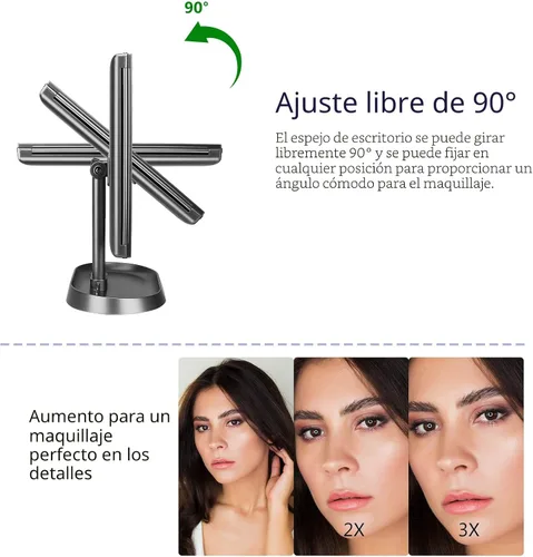 Miniatura 4 de deweisn Espejo de maquillaje con iluminación triple con 21 luces LED, aumento 1x/2x/3x y atenuación de pantalla táctil, dos fuentes de alimentación