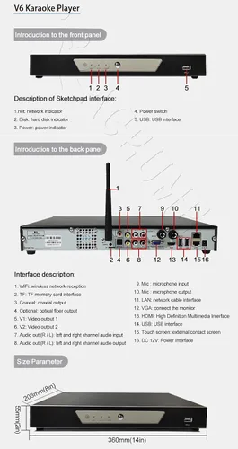 Miniatura 6 de TSRV01-22 5TB HDD 100K 22 "Pantalla táctil Karaoke Player, Mandarín, cantonés, taiwanés, canciones en inglés, actualización gratuita de la nube