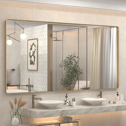 Miniatura 20 de Paquete de 2 espejos de baño con marco de metal negro de 22 x 30 pulgadas, espejo rectangular redondeado negro mate, antioxidante, se cuelga