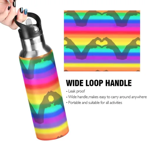 Miniatura 4 de Rainbow Stripes - Botella de agua aislada de acero inoxidable con pajilla, botellas de agua a prueba de fugas, botella de agua deportiva sin BPA