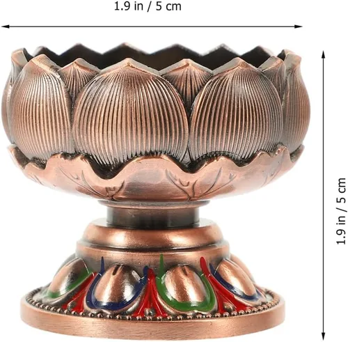 Miniatura 5 de Vaguelly Portavelas de cobre con forma de loto, soporte de luz de té de budismo, lámpara decorativa de mantequilla para el hogar y el salón de Buda