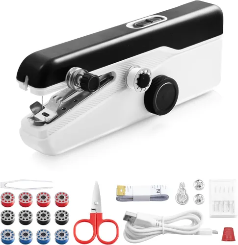 Nueva máquina de coser portátil de mano, máquina de coser a mano con juego completo de hilos, adecuada para reparación rápida de bricolaje y uso