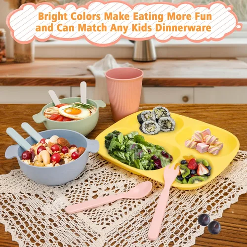 Miniatura 4 de Shopwithgreen Juego de utensilios de bambú para niños pequeños, juego de cucharas y tenedores para bebés y niños pequeños, juego de cubiertos