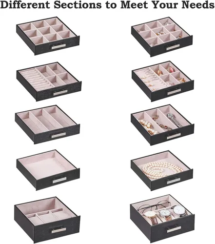 Miniatura 3 de ANWBROAD UJJB008B - Caja organizadora de joyas de 6 niveles con cerradura de espejo, soporte de joyería para aretes, anillos, pulseras, organizador