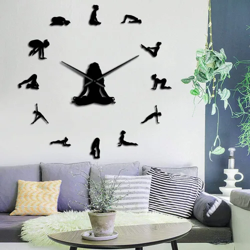 The Geeky Days Yoga Poses DIY Reloj de pared gigante Encuentra tu equilibrio Arte de pared de meditación Decoración del hogar Reloj de pared grande