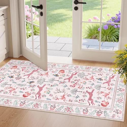 Miniatura 256 de DUKINO Alfombra de área de 6 x 9 pies, alfombra floral para sala de estar, ligera, antideslizante, lavable, alfombra de interior de pelo bajo
