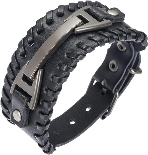 Miniatura 5 de Hamoery Men Leather Bracelet Punk Braided Rope Alloy Bracelet Bangle Wristband