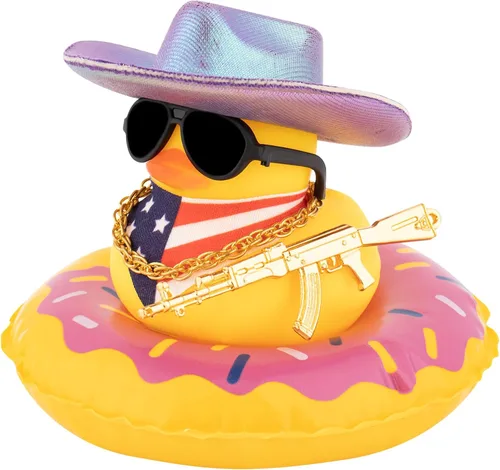 Miniatura 10 de wonuu Decoración de fiesta de pato de goma para automóvil, sombrero de vaquero espacial con purpurina brillante, accesorios para tablero