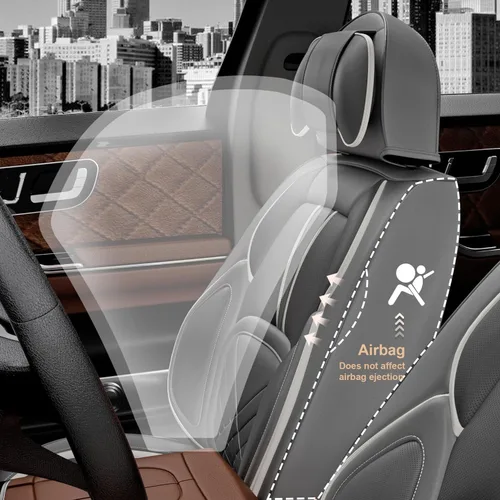 Miniatura 2 de ASLONG 5 piezas 2025 Fundas para asientos delanteros y traseros de auto, accesorios para el interior del auto con cuero Nappa resistente al agua Gris