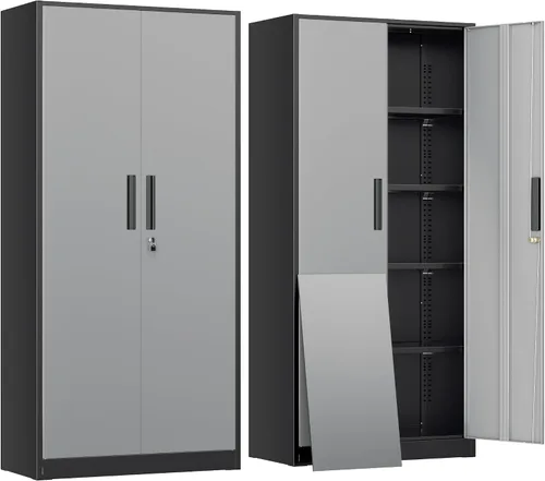 Miniatura 37 de INTERGREAT Gabinete de almacenamiento de metal con puertas con cerradura, gabinetes de almacenamiento de acero con cerradura con 2 puertas