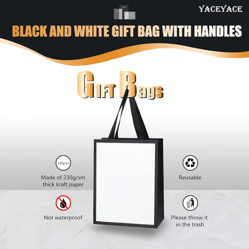 Miniatura 5 de Bolsas de regalo blancas y negras, 20 bolsas de regalo medianas de 8 x 4.25 x 10.5 pulgadas, bolsas de regalo blancas y negras con asas, bolsas