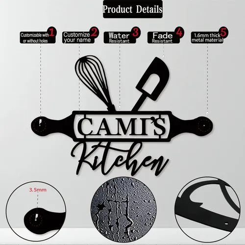 Miniatura 4 de Letrero de metal personalizado con nombre personalizado para cocinero de restaurante, letreros de monograma para cocina casera, regalo