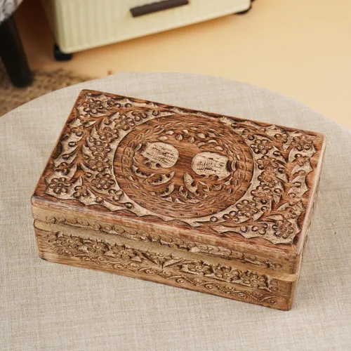 Miniatura 7 de Ajuny Cajas de Joyería de Madera Cajas Decorativas Antiguas con Tallado del Árbol de la Vida para Decoración de Mesa de Centro Regalo de Cumpleaños
