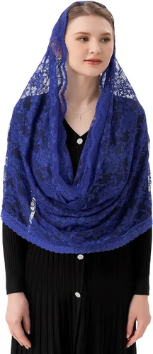 Miniatura 4 de PAMOR Infinity Chapel Veil Floral Latin Mass Head Cover Lace Scarf Mantilla Velos para Iglesia