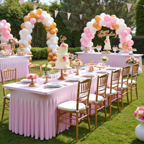 Miniatura 4 de Outpain - 4 paquetes de mantel de elastano de 6 pies para mesas plegables estándar - Mantel de mesa rosa bebé, protector de mesa para fiesta, boda