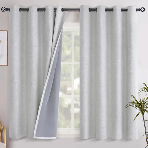 Miniatura 102 de YoungsTex - Cortinas opacas de lino para dormitorio, oscurecimiento de la habitación, cortinas con textura de lino, paneles con aislamiento térmico