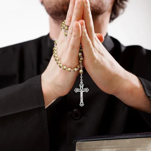 Miniatura 87 de KOMI Rosario de cuentas católicas para mujer, collar de cuentas de rosario con cruz de crucifijo, perlas de cristal, rosario, rosarios, católicos