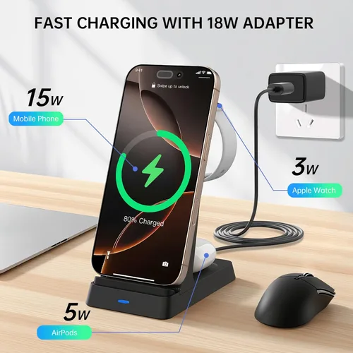 Miniatura 6 de Estación de carga 3 en 1 2026 de carga rápida para iPhone, cargador inalámbrico para iPhone 17 16e 16 15 14 13 12 11 X Pro Max y Apple Watch