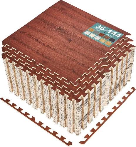 Miniatura 37 de Sorbus Losetas de suelo de madera veteada, esteras de espuma EVA entrelazadas, losetas de 3/8" de grosor para suelos de madera, esteras de ejercicio