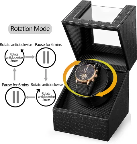 Miniatura 6 de Automatic Single Watch Winder with Quiet Japanese Motor,AC Adapter or Battery Powered,Premium Leather Exterior and Soft Flexible Watch Pillows for