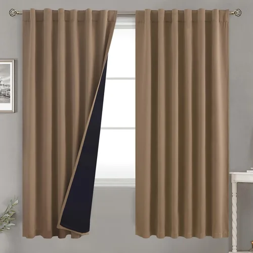 Miniatura 172 de BGment Cortinas 100% opacas beige de 63 pulgadas de largo con forro aislante térmico, bolsillo para varilla y lengüeta trasera de doble capa