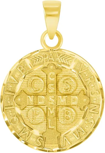 Miniatura 3 de Colgante de oro amarillo macizo de 14 quilates con forma redonda de San Benito reversible