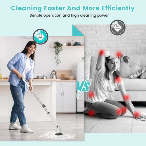 Miniatura 5 de Limpiador eléctrico giratorio, nuevo limpiador inalámbrico para bañera de hidromasaje con mango largo, cepillo de ducha fuerte de 101 libras con 8