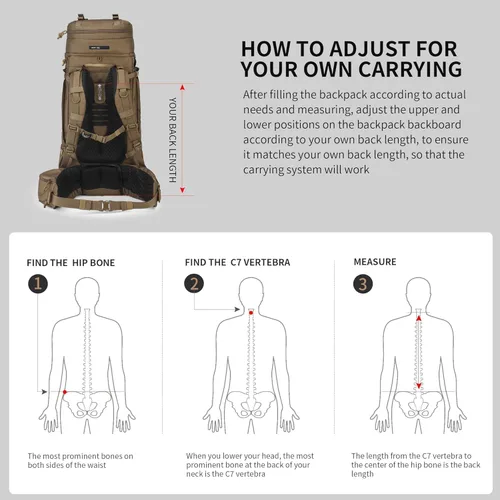 Miniatura 6 de Mardingtop Mochila militar con marco interno de 75L para hombres, mochila táctica Cordura con Recco para snowboard, senderismo, camping Caqui