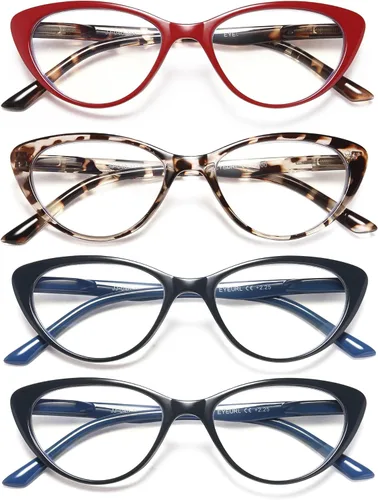 Miniatura 13 de EYEURL Paquete de 4 lentes de lectura para mujer, ojo de gato, bloqueo de luz azul, lectura de moda con bisagra de resorte, anteojos de lectura 4